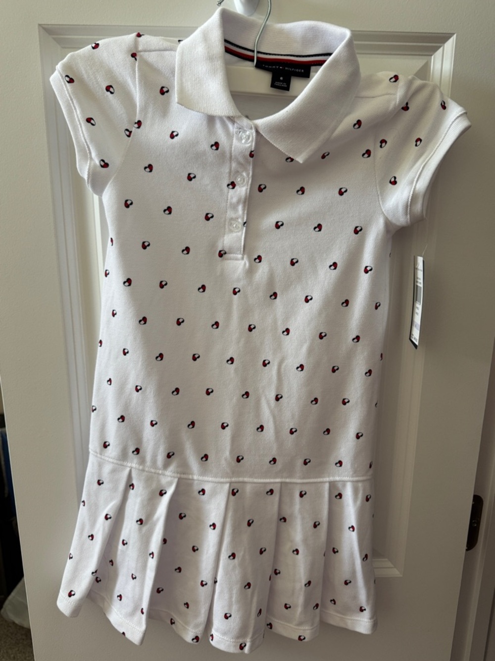Tommy Hilfiger White Polo Dress with Red and Navy Heart Print